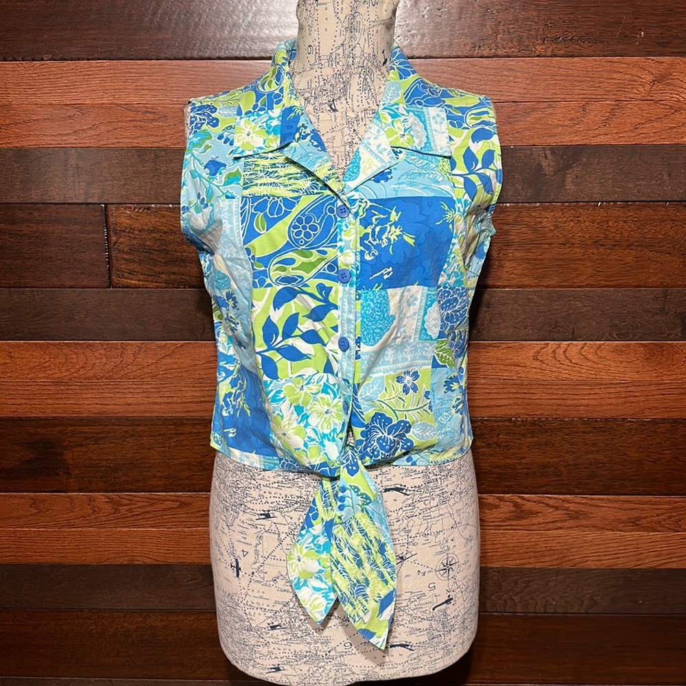 Dress Barn Collared Button Down Tie Waist Floral Crop Top